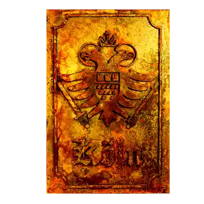 Kölner Stadtwappen mit Adler digital verfremdet und gelb eingefärbt.