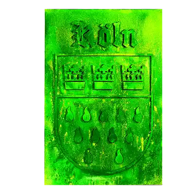 Kölner Stadtwappen mit Tränen digital verfremdet und grün eingefärbt.