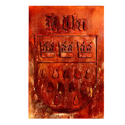 Kölner Stadtwappen mit Tränen digital verfremdet und rotbraun eingefärbt.