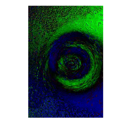 Poster mit 9 unterschiedlich eingefärbten Darstellungen eines Kunstwerks mit Reis auf der Oberfläche.