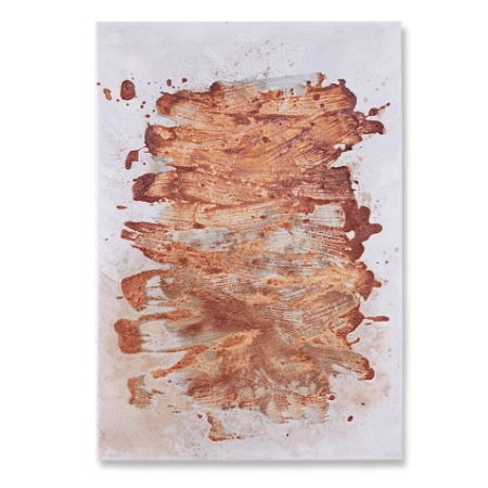 Abstraktes Bild auf einer 55 x 80 cm großen Leinwand. Kreuz und Quer, von links nach rechts dynamisch aufgetragene oxidierte Oxydmischung, lässt den Eindruck einer Windhose entstehen. Von dem zeitgenössischen Künstler Wolfram Schäfers. | mixed-art