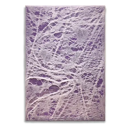 Violette Kunststofffolien auf einer Leinwand im Format 55 cm x 80 cm. Die Folienoberfläche ist durchzogen von Folienlinien, die dem Bild eine Zellenähnliche Struktur geben. | wolfram schäfers