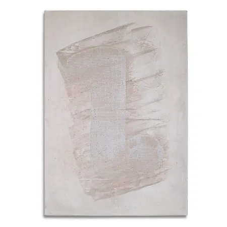 Leinwand im Format 55 x 80 cm mit einer nicht aktivierten Acryloxydmischung in sehr hellen Beigetönen. In die Fläche ist die Zahl Eins durch ein Raster gespachtelt. | mixed-art - wolfram schäfers