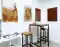 Ausstellung mixed art in Leverkusen Opladen – freie Strukturen mit Kunststofffolien und Rost Verschiedene Werke mit Folie und Roststrukturen.